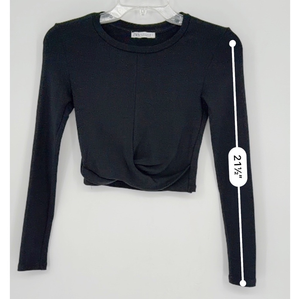 Zara Black Ribbed Twist Front Crop Top Long Sleeve Crew Neck S Preppy 101-15 - Picture 6 of 11